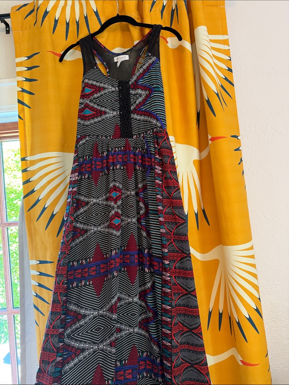Element Black Geo-Print Racerback Maxi Dress with Red & Blue Accents